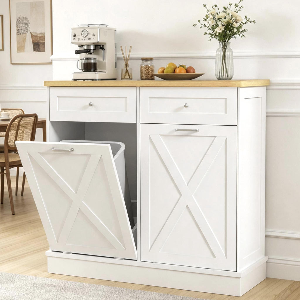 2x10 Gallon Tilt Out Trash Cabinet with Hideaway Drawers, White H198188