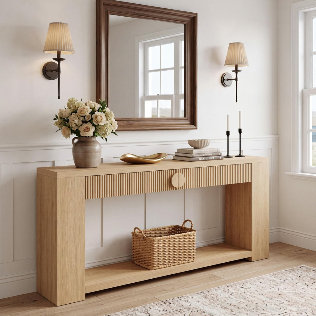 Oak Console Table with Storage Drawers P725