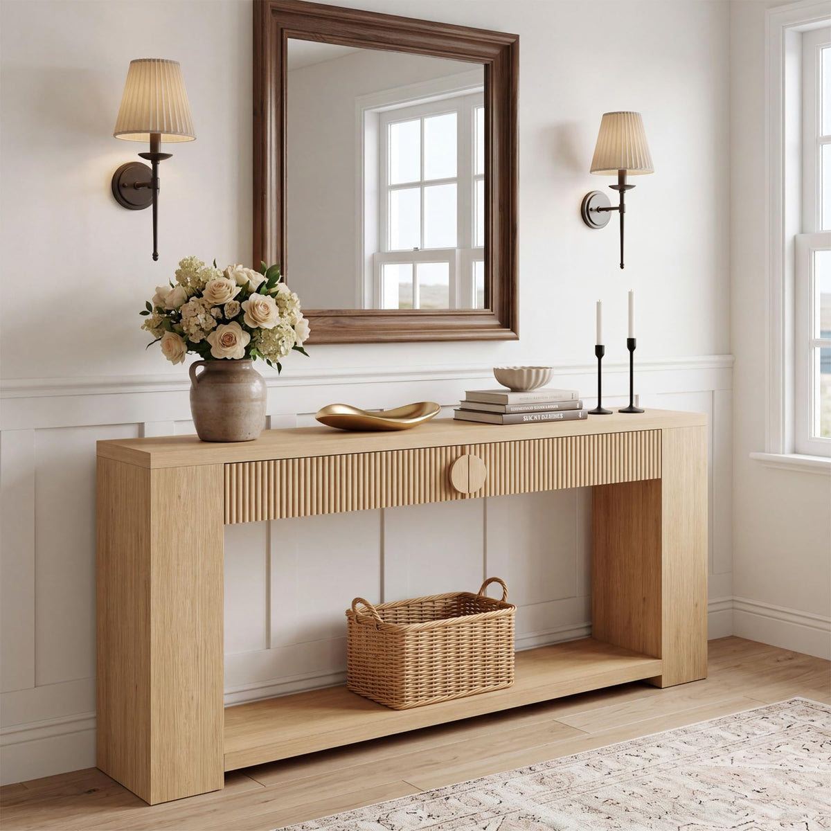 Oak Console Table with Storage Drawers P725