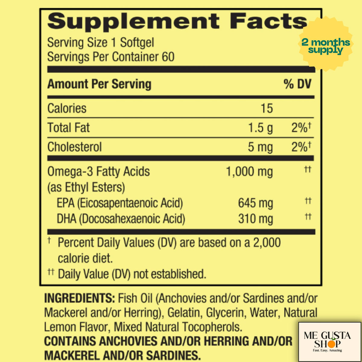 1000 mg Fish Oil Softgels 60 Count S3692