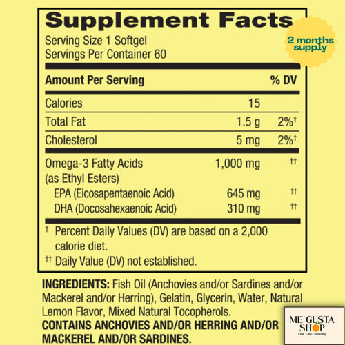 1000 mg Fish Oil Softgels 60 Count S3692