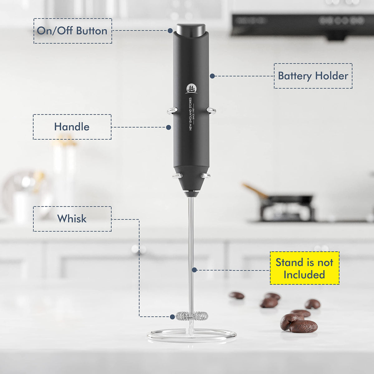 Handheld Milk Frother with Stainless Steel Whisk N8952