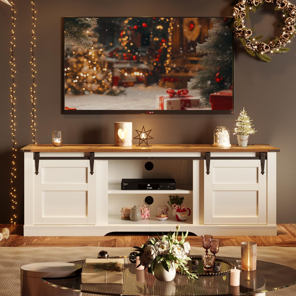 58" Farmhouse TV Stand with Sliding Barn Doors and Storage Cabinets V26811