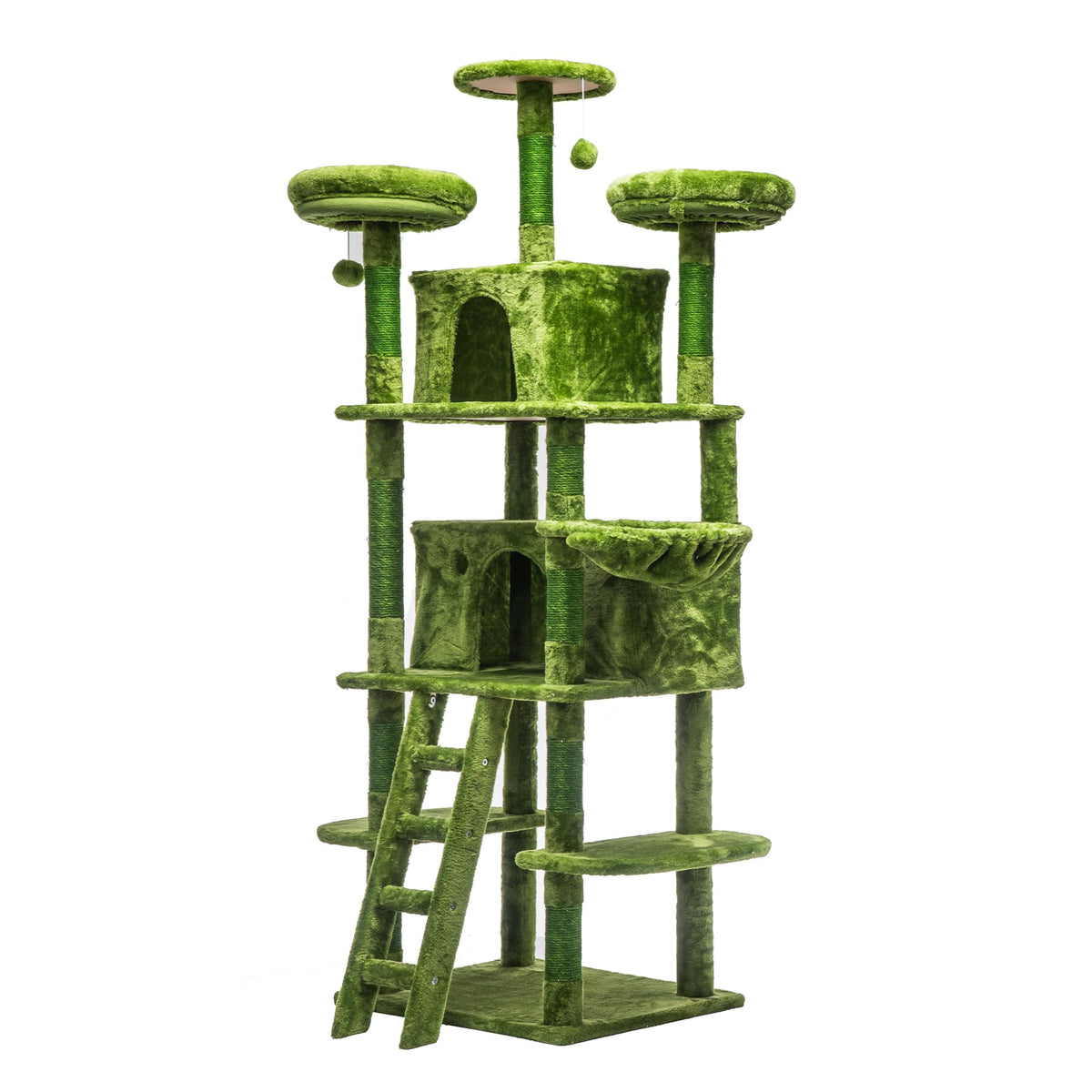 70.87" Green Multi-Level Cat Tree with Condos and Hammock B1550