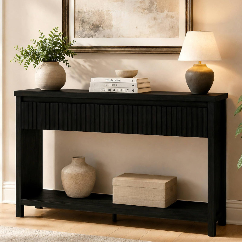 Black Wood Grain Console Table and 3 Tier Bookshelf Set B6128