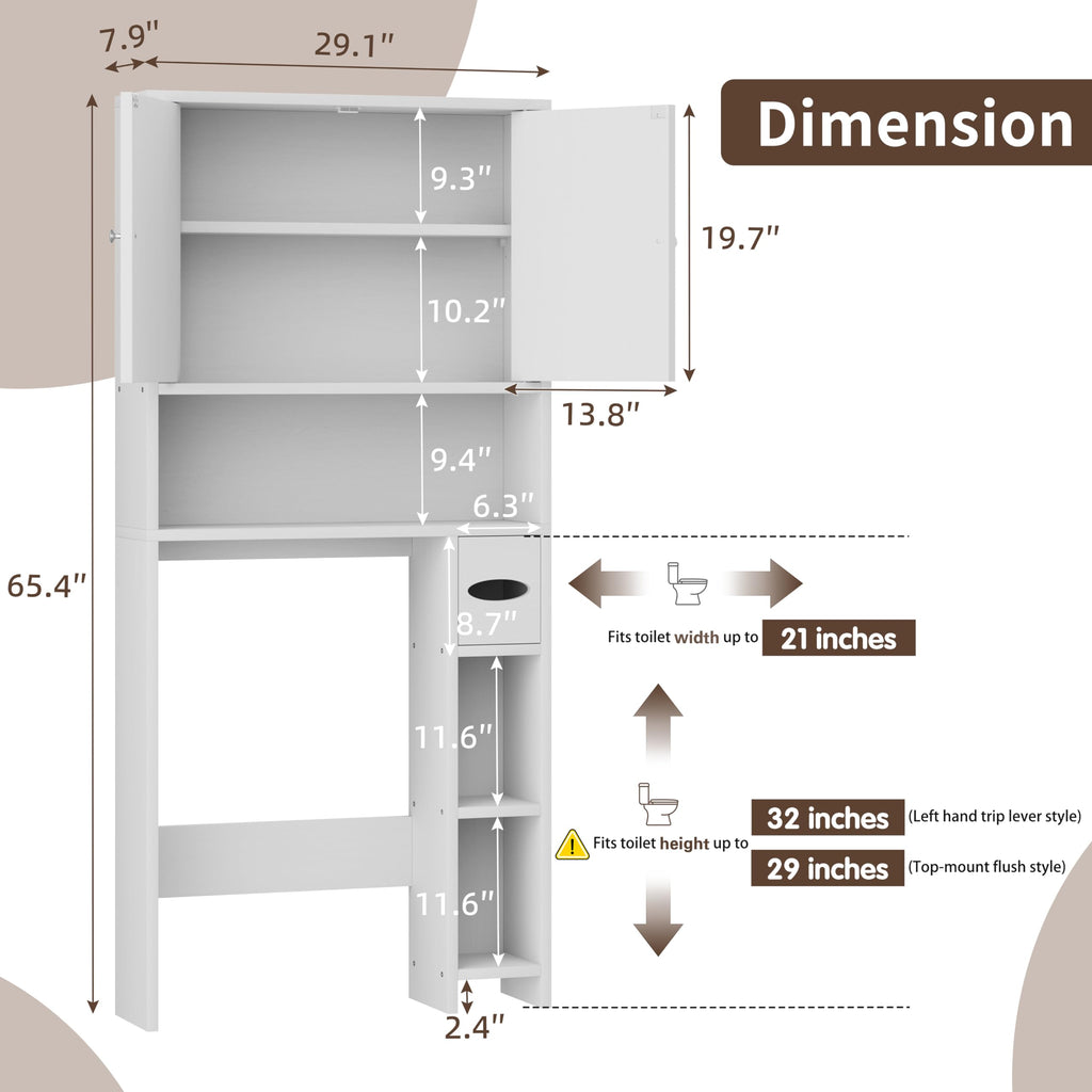 White Over the Toilet Storage Cabinet with Adjustable Shelf P439287