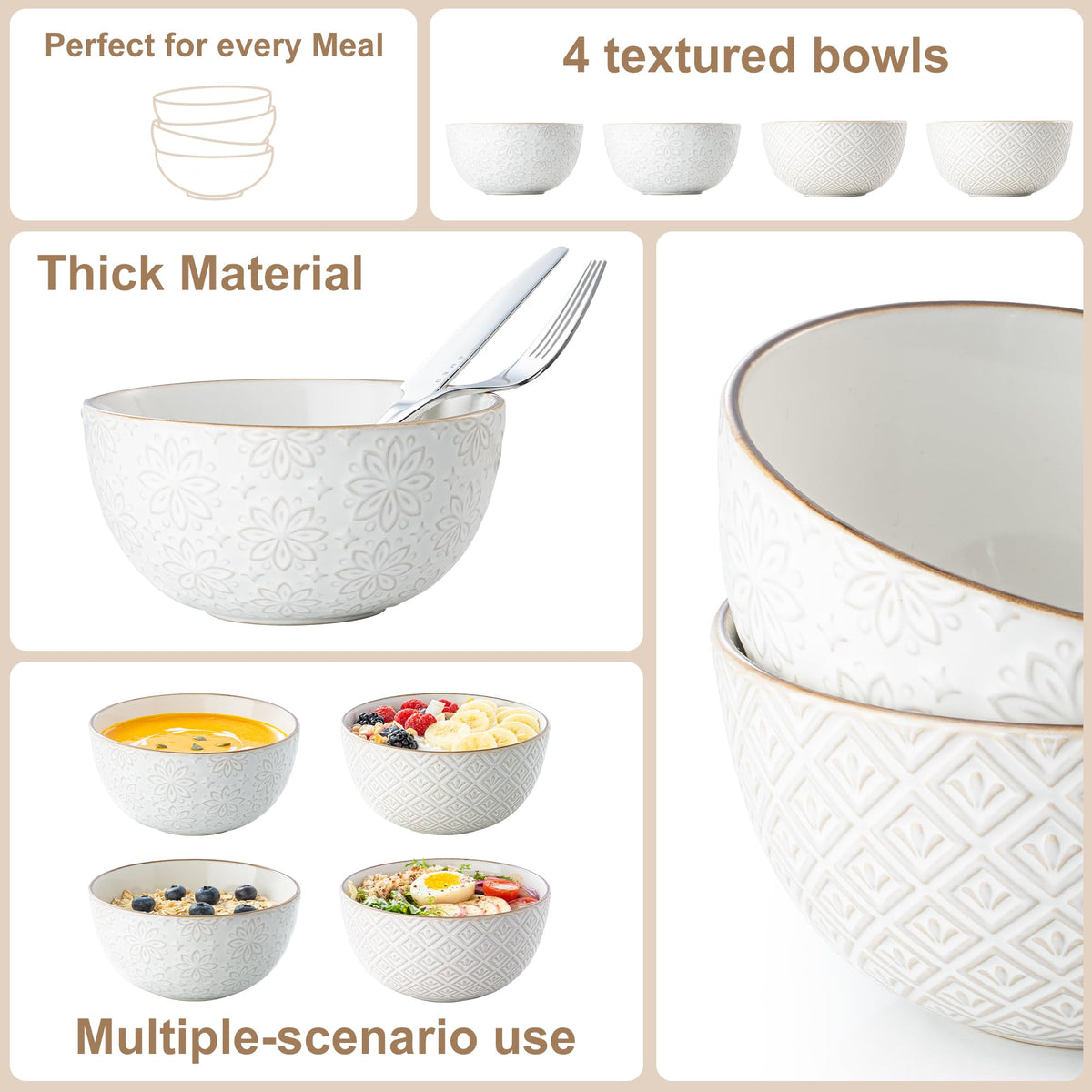 26 oz Ceramic Soup Bowls Set of 4 X340