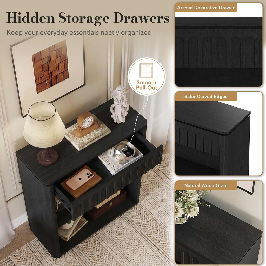 Black Wood Grain Console Table and 3 Tier Bookshelf Set B6128