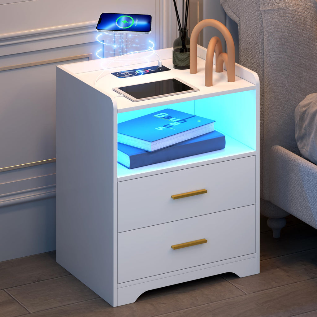 White Nightstand with Charging Station N34796