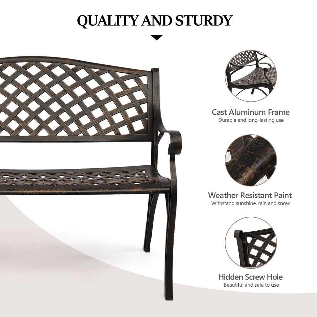 40.5" Anti-Rust Cast Aluminum Patio Garden Bench D820269