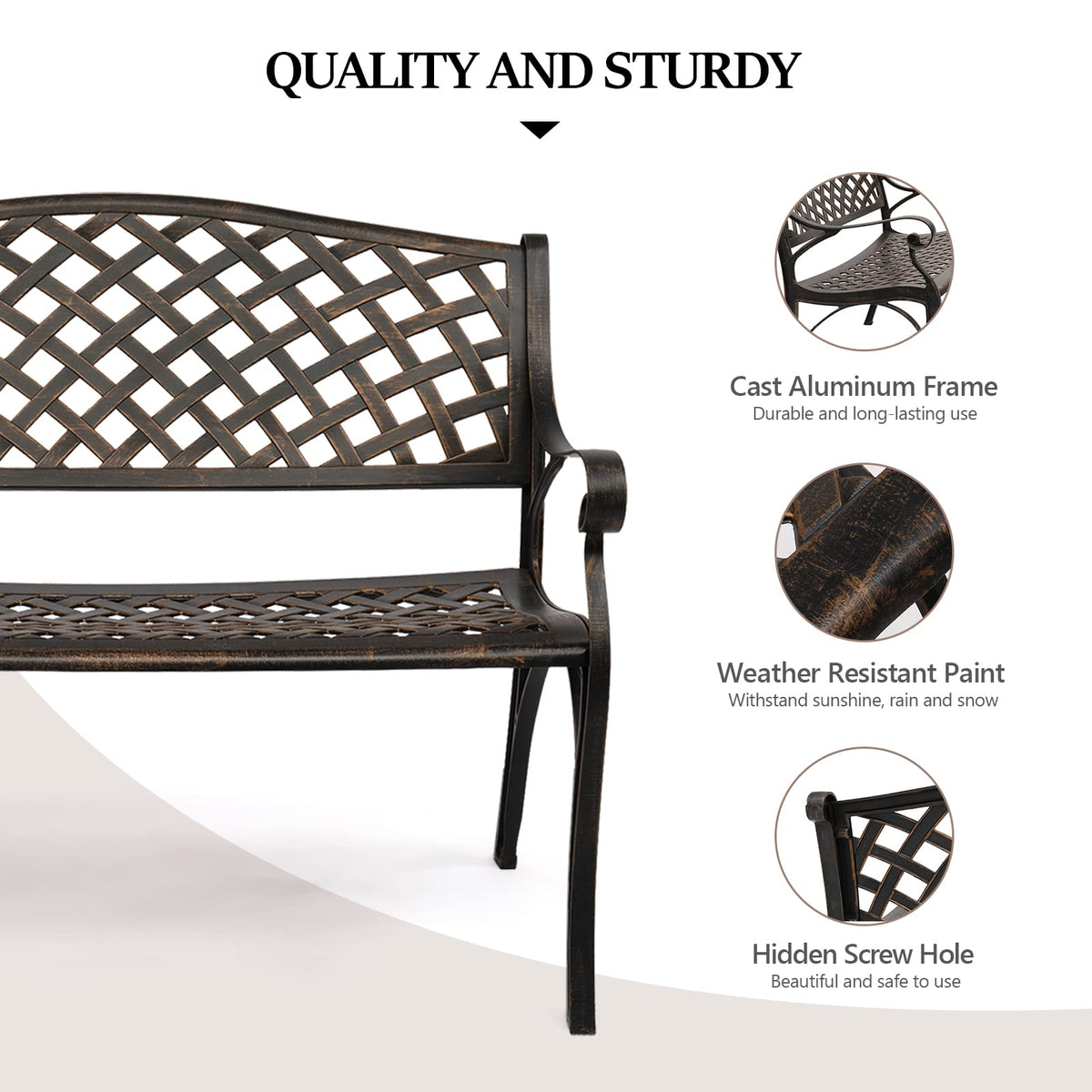 40.5" Anti-Rust Cast Aluminum Patio Garden Bench D820269
