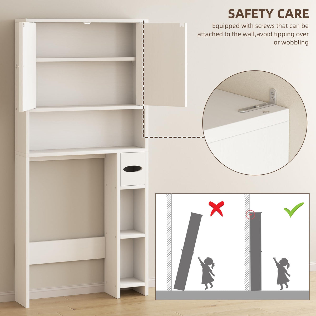 White Over the Toilet Storage Cabinet with Adjustable Shelf P439287