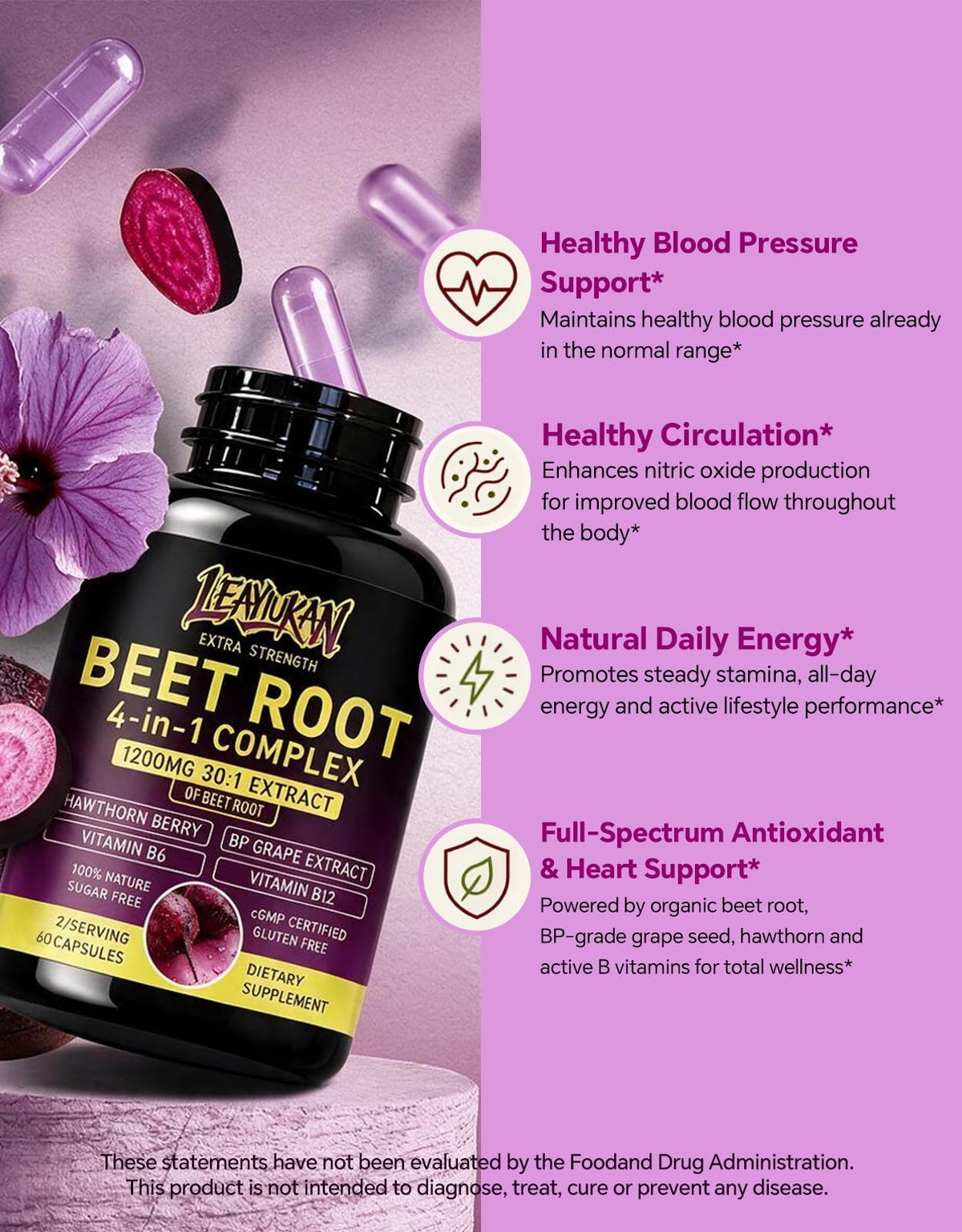 Beet Root Capsules 1200mg 60 Count E284773