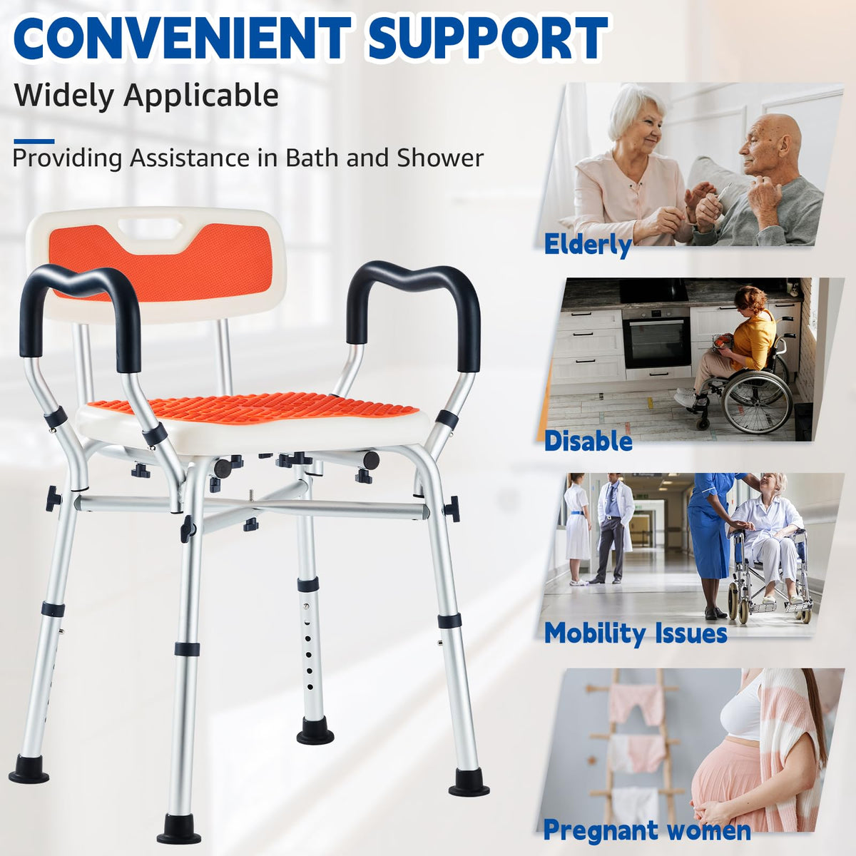 Padded Shower Chair with Arms and Back Q7437