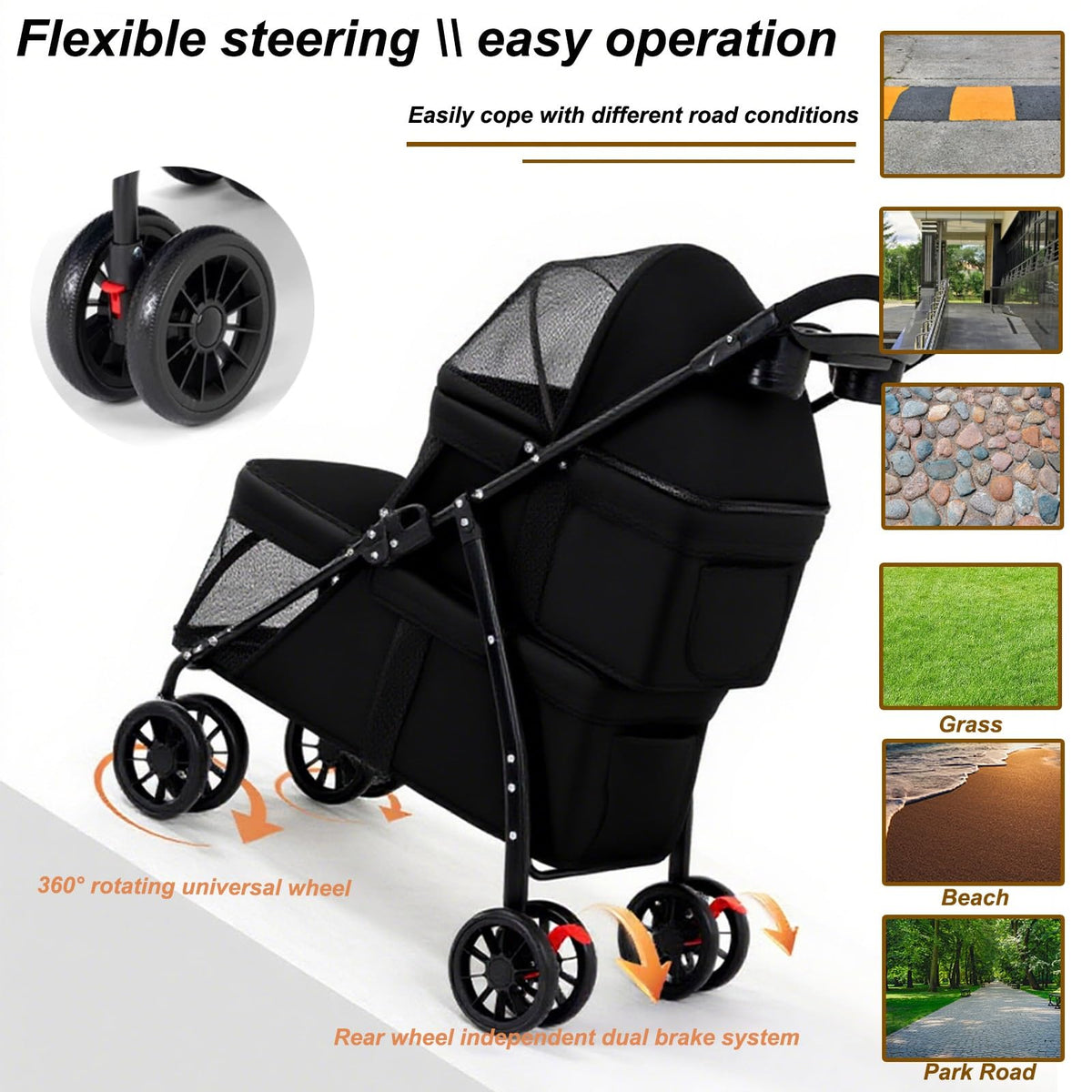 Double Dog Stroller for Medium Small Dogs and Cats H5481