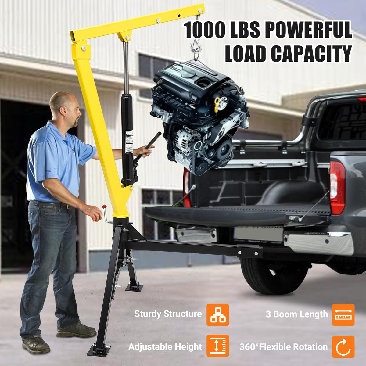 1000 lbs 360° Swivel Hydraulic Pickup Truck Crane A692219