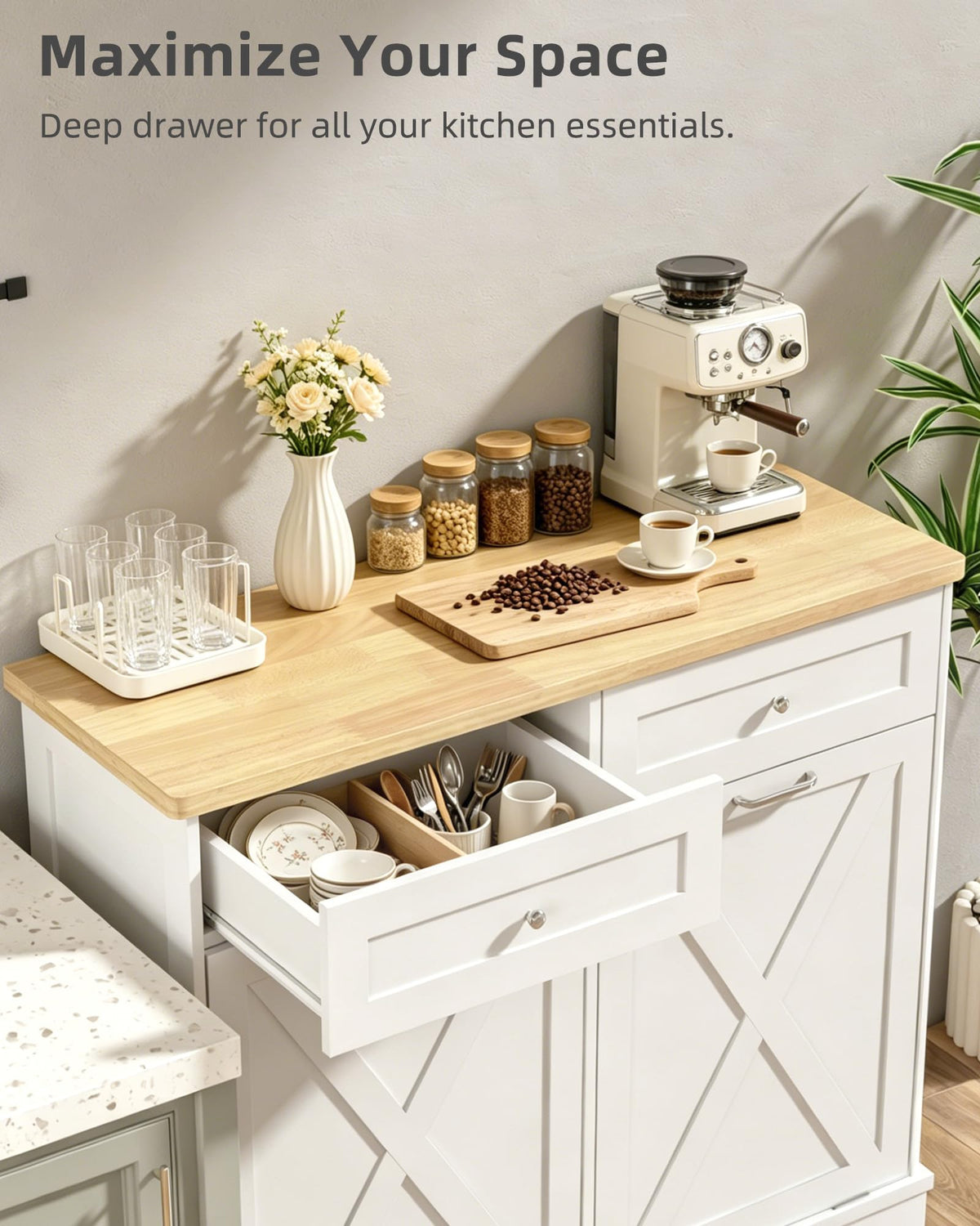 2x10 Gallon Tilt Out Trash Cabinet with Hideaway Drawers, White H198188