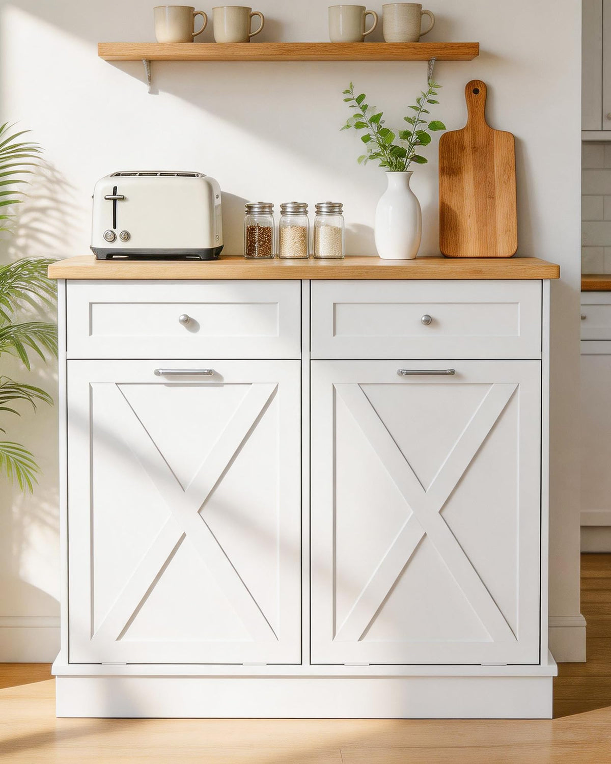 2x10 Gallon Tilt Out Trash Cabinet with Hideaway Drawers, White H198188