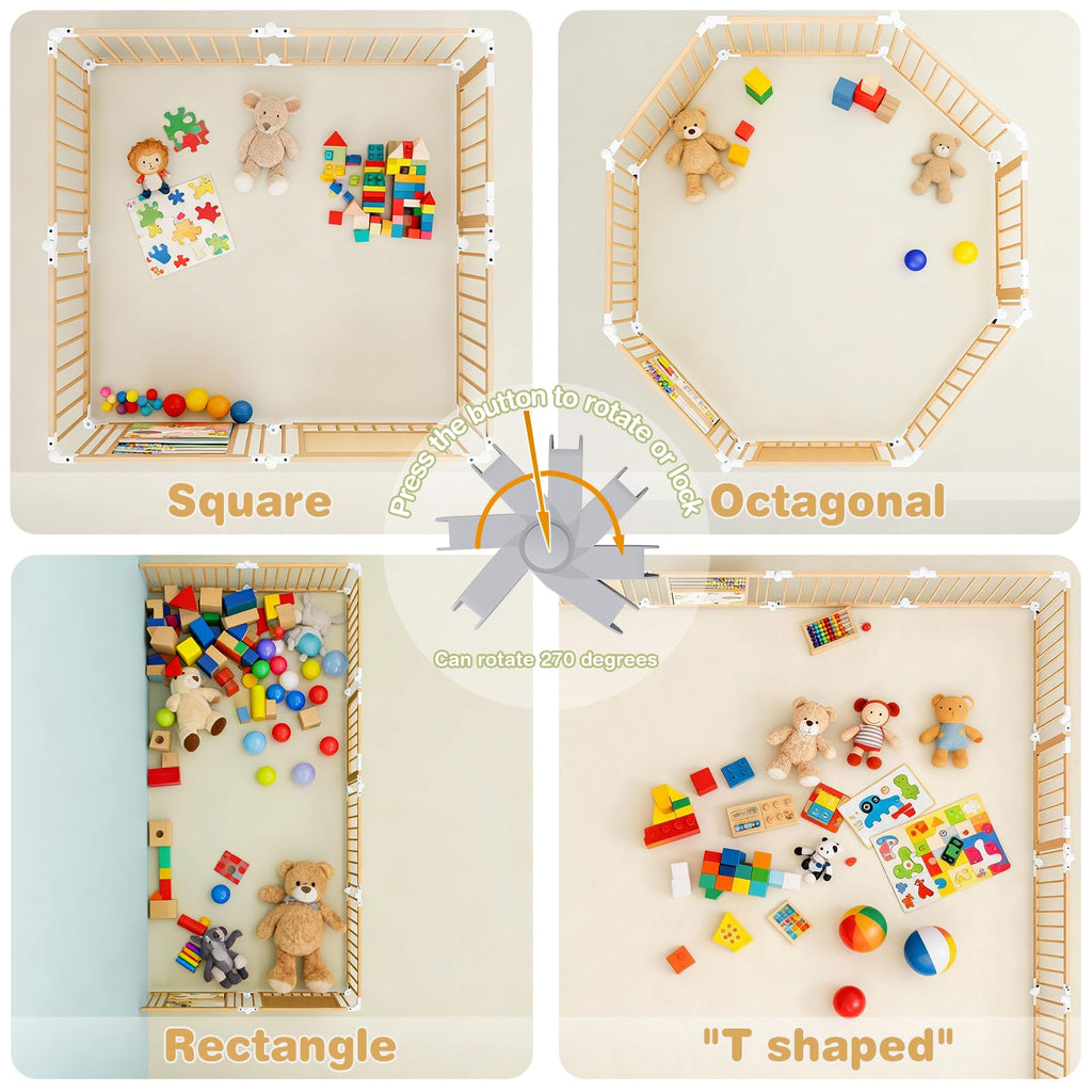 Foldable Wooden Baby Playpen with Toy Set P756236