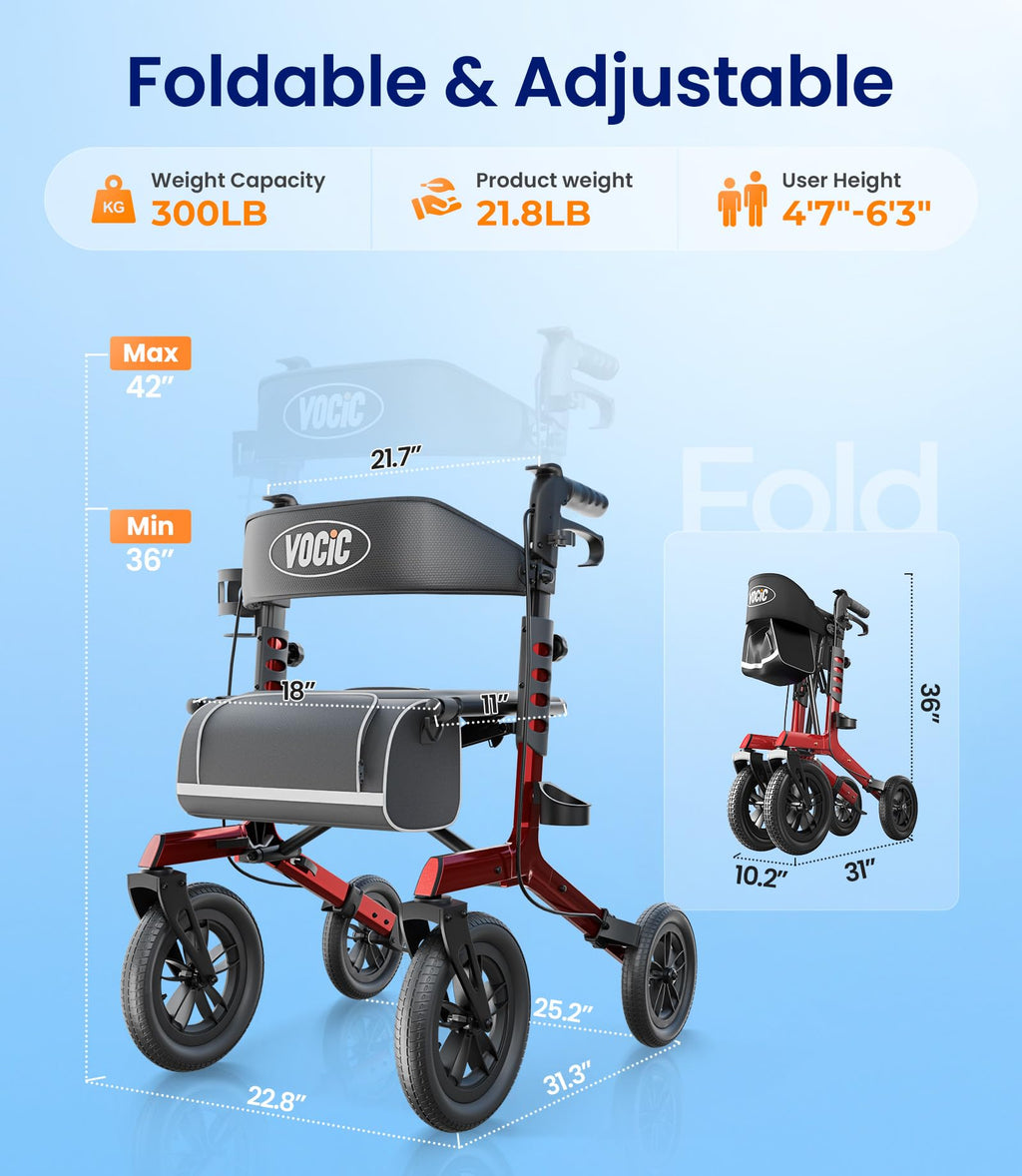 Walkers for Seniors with Seat Outdoor Rollator 12'' All Terrain P771
