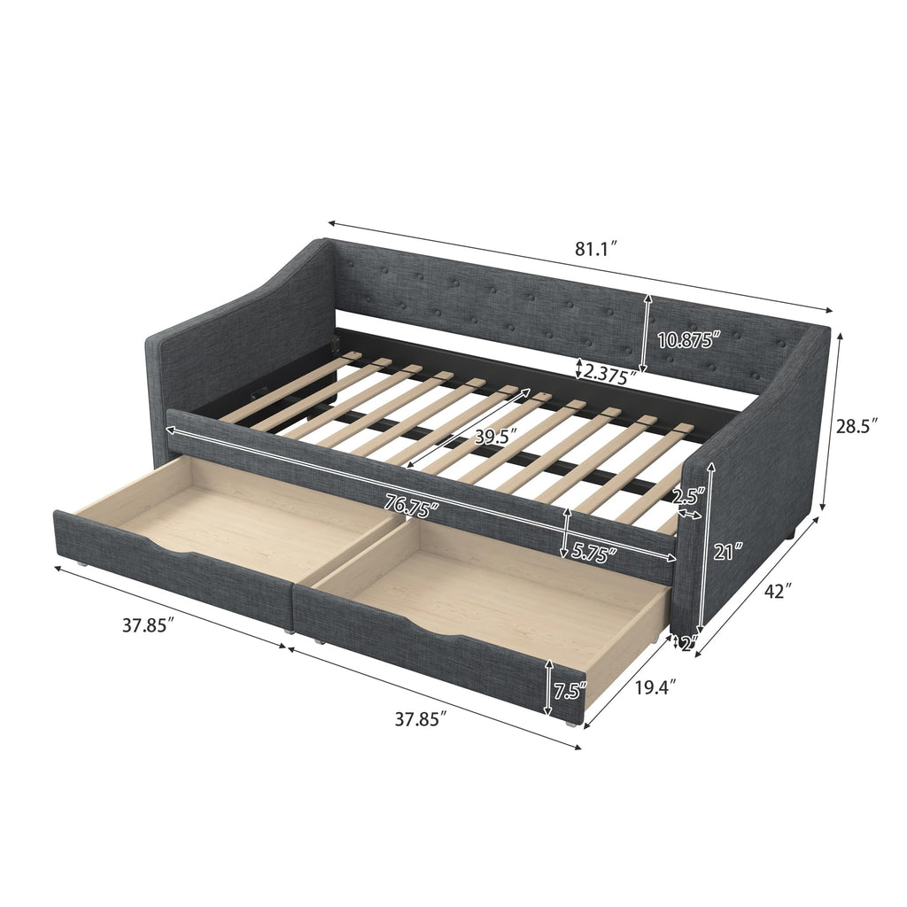 Upholstered Twin Size Daybed with Drawers Q12321