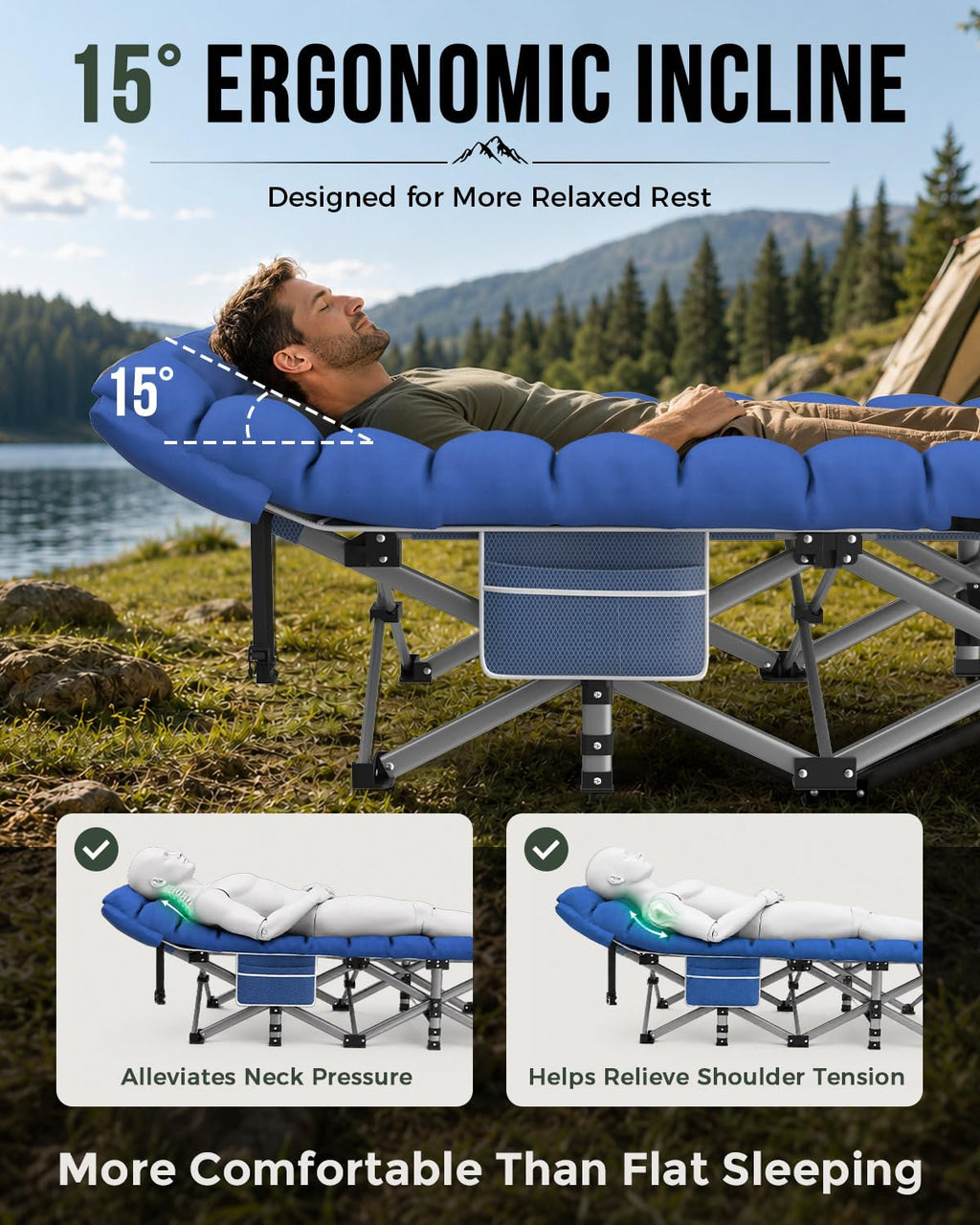 32in XXL Folding Camping Cot with Mattress O89819