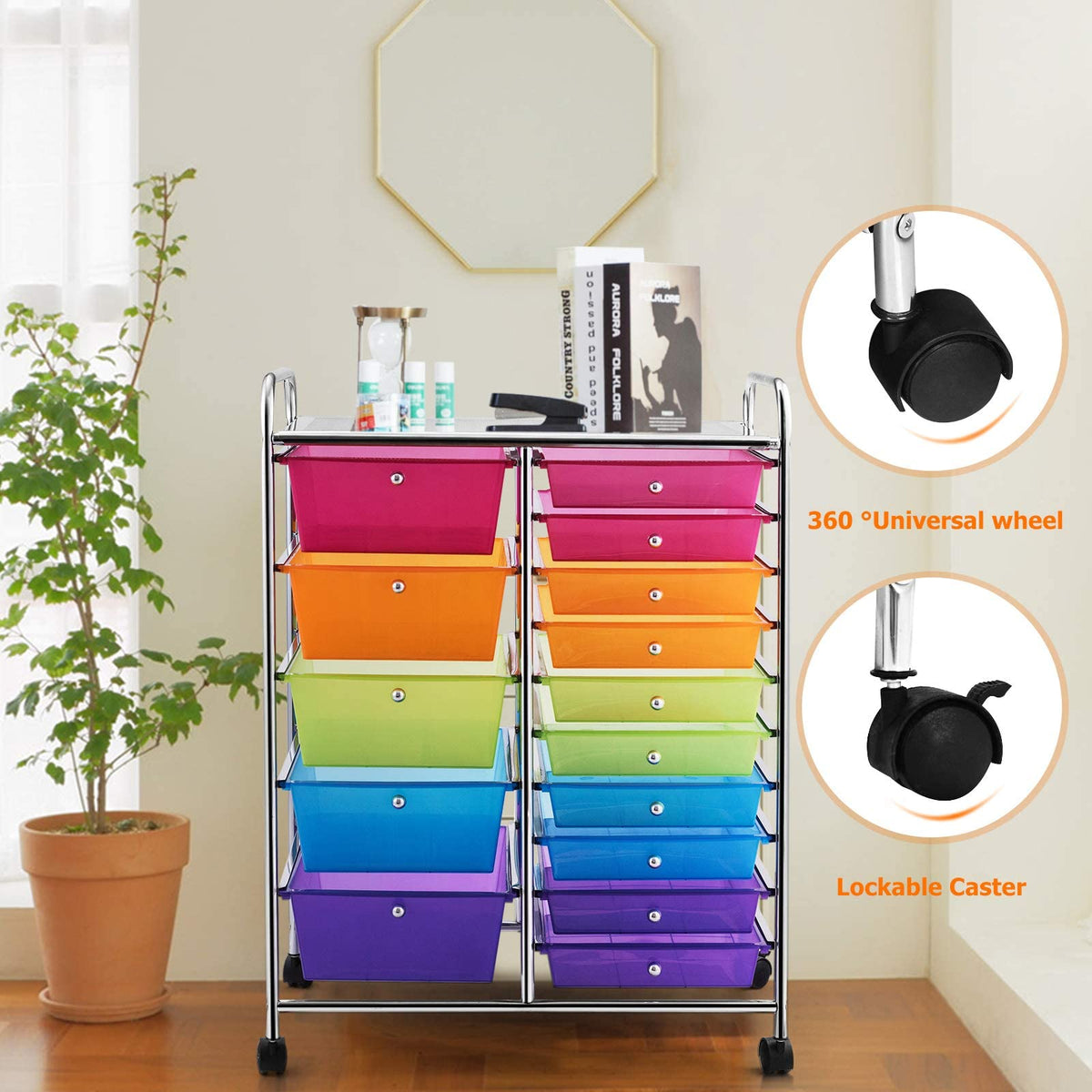 15 Drawer Rolling Storage Cart with Wheels E106