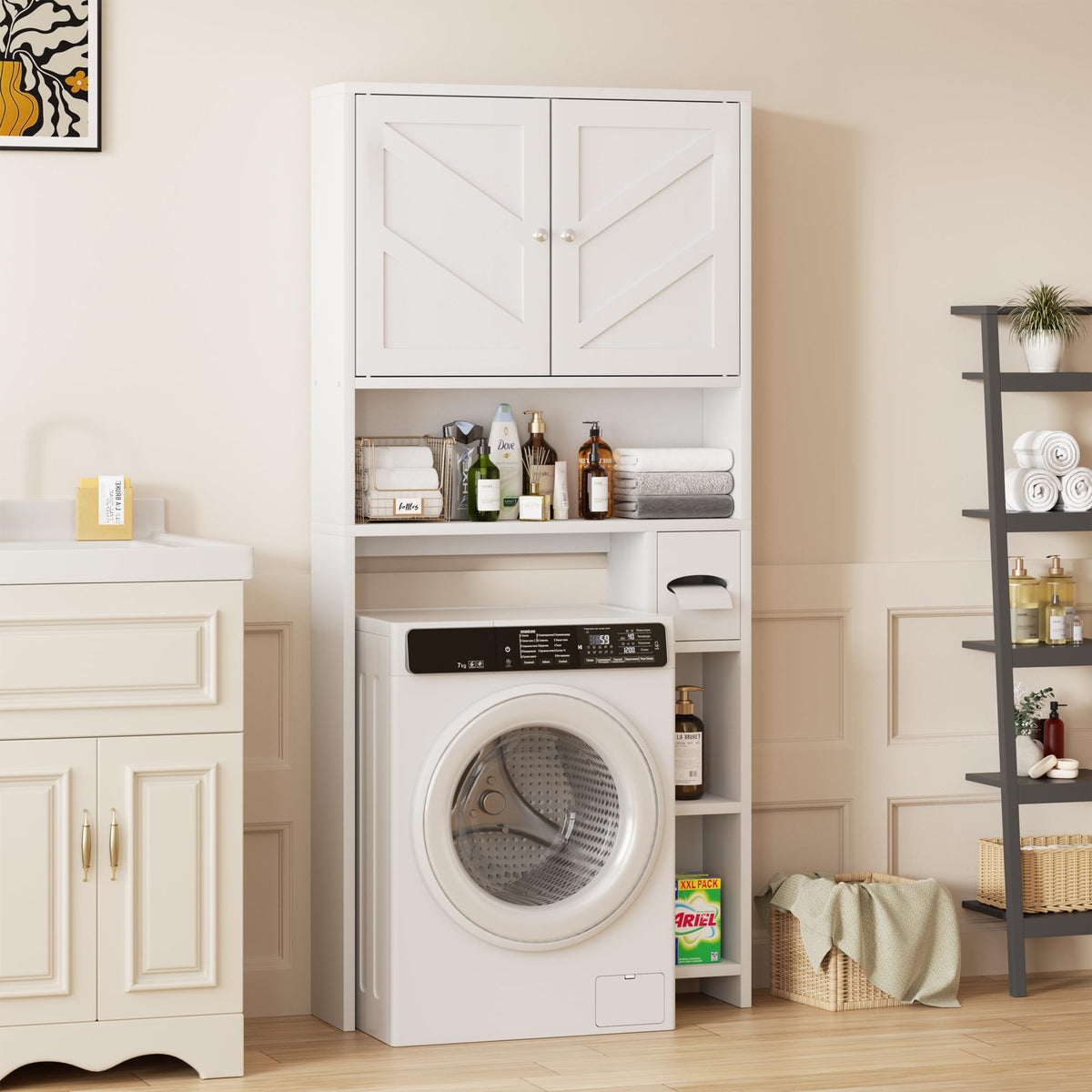 White Over the Toilet Storage Cabinet with Adjustable Shelf P439287