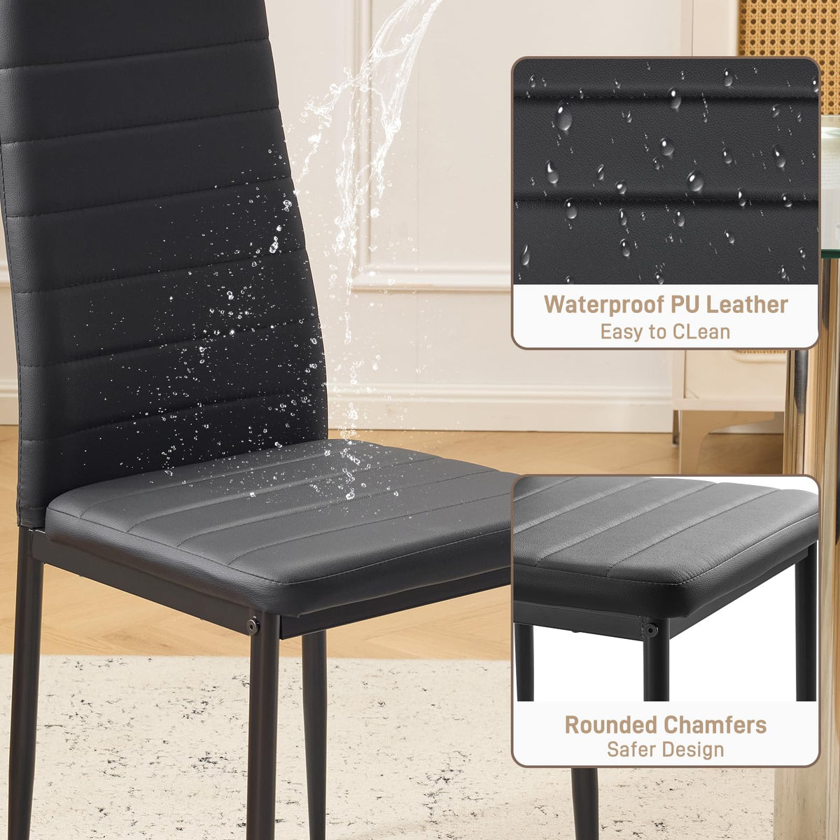 Black PU Leather Dining Chairs Set of 4 I56476
