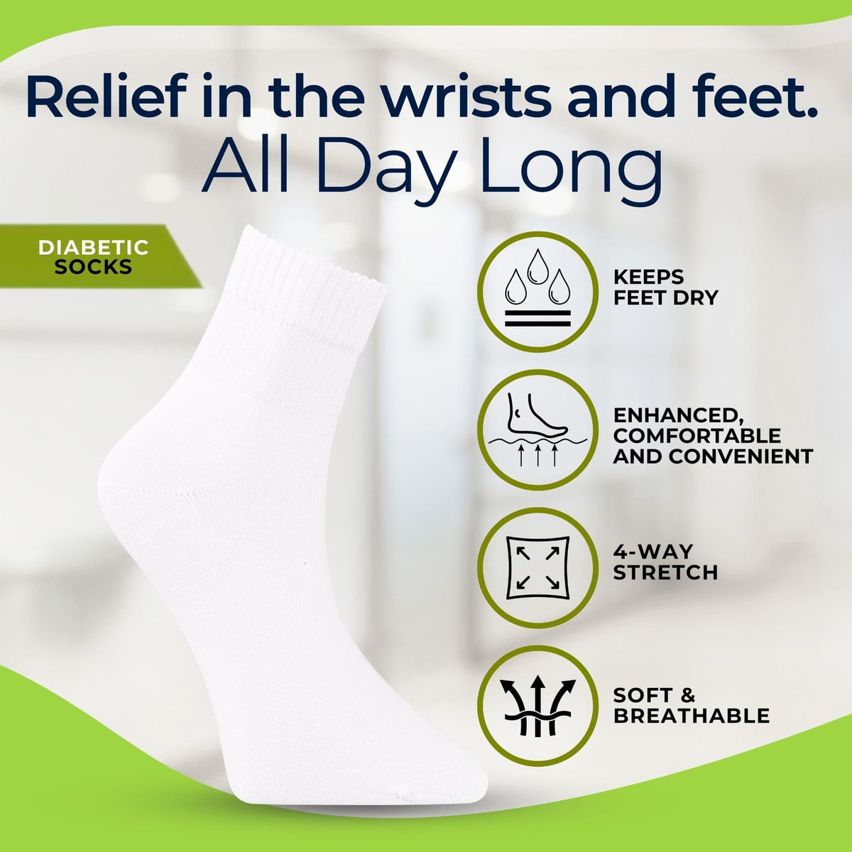 White Bamboo Diabetic Socks Size 6–9 H473900