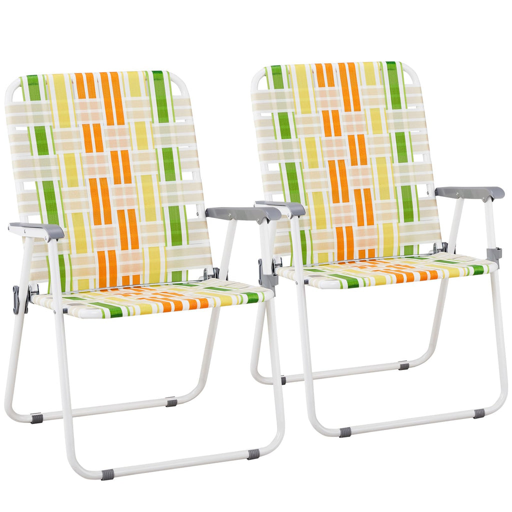 Set of 2 Yellow & Green Folding Patio Chairs X18448