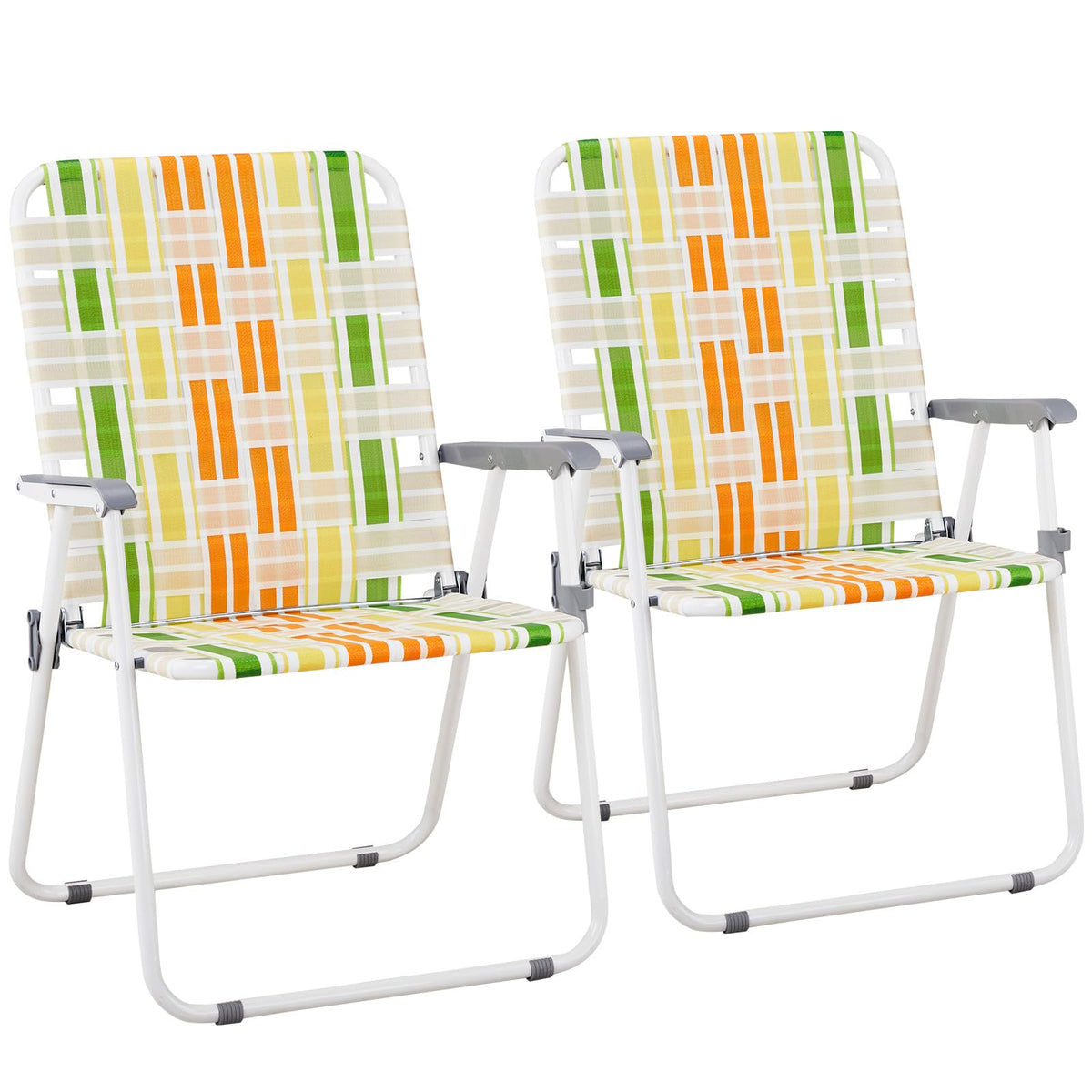 Set of 2 Yellow & Green Folding Patio Chairs X18448