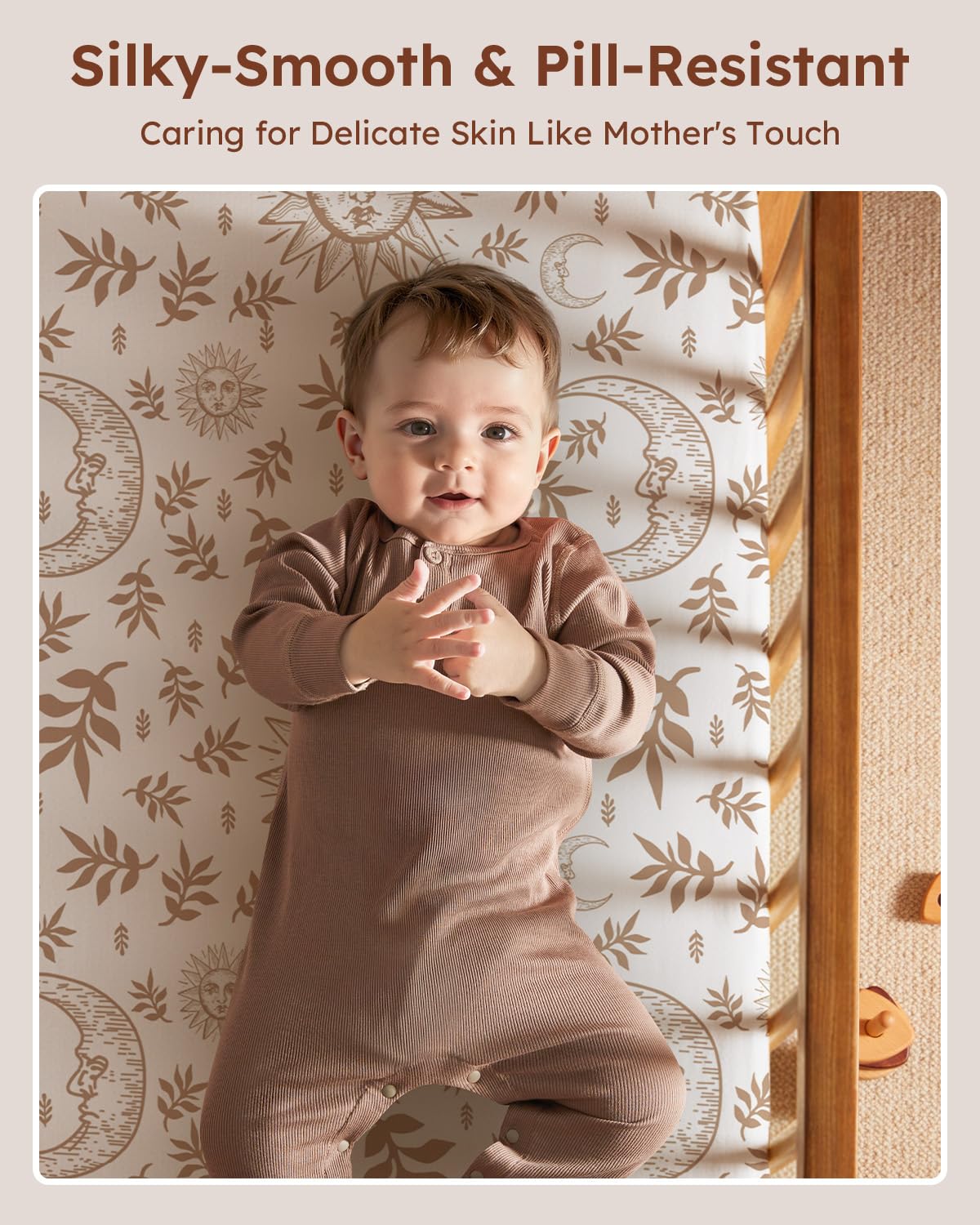 28x52x8in Fitted Crib Sheet 3 Pack Microfiber White Brown E502