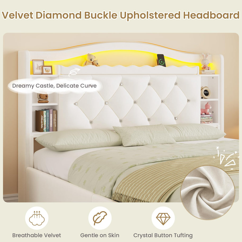 Full Size Velvet Upholstered Platform Bed with 4 Storage Drawers J282822
