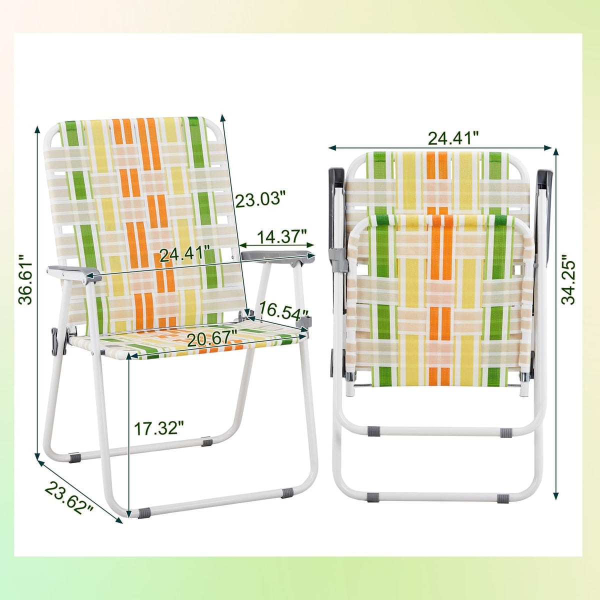 Set of 2 Yellow & Green Folding Patio Chairs X18448
