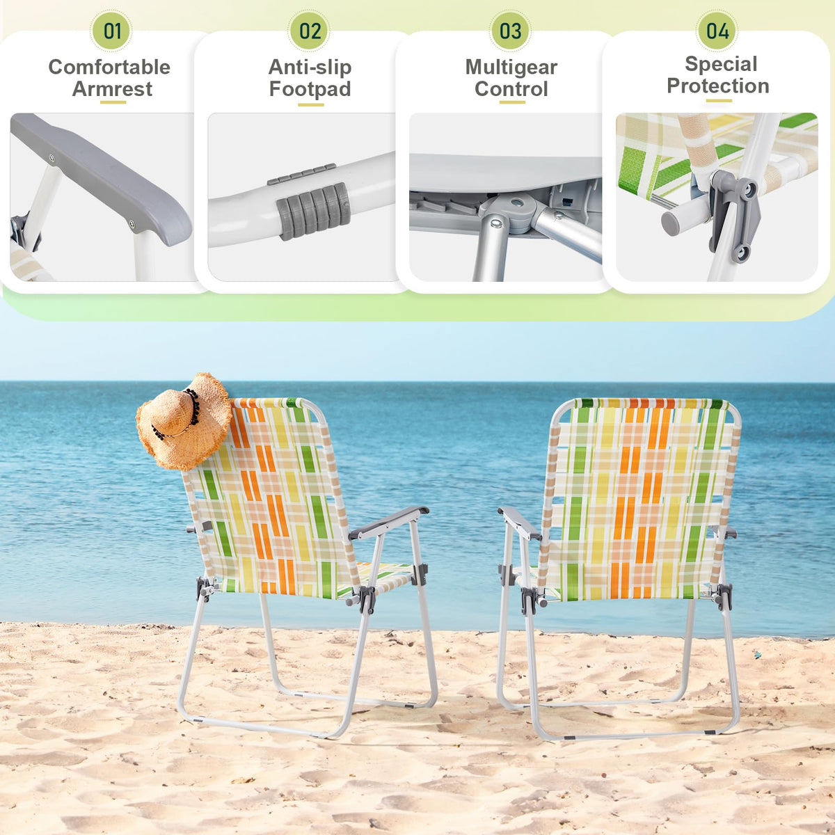 Set of 2 Yellow & Green Folding Patio Chairs X18448