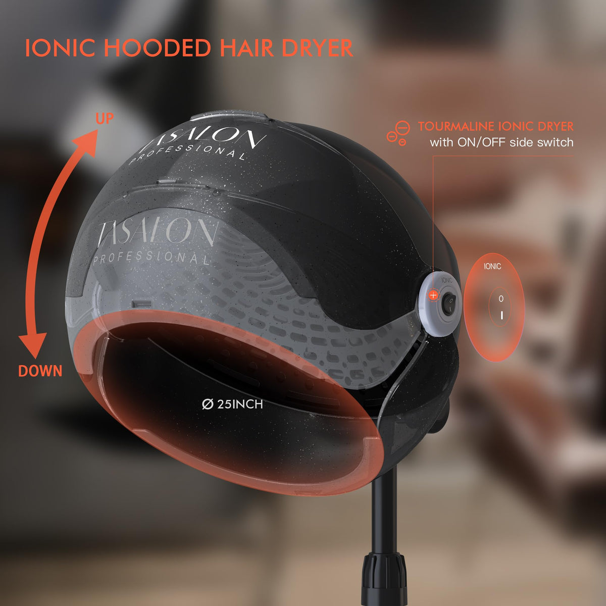 Black Portable Standing Hooded Hair Dryer D2081