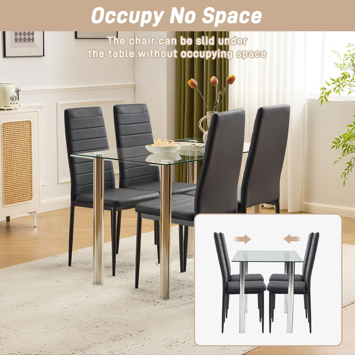 Black PU Leather Dining Chairs Set of 4 I56476