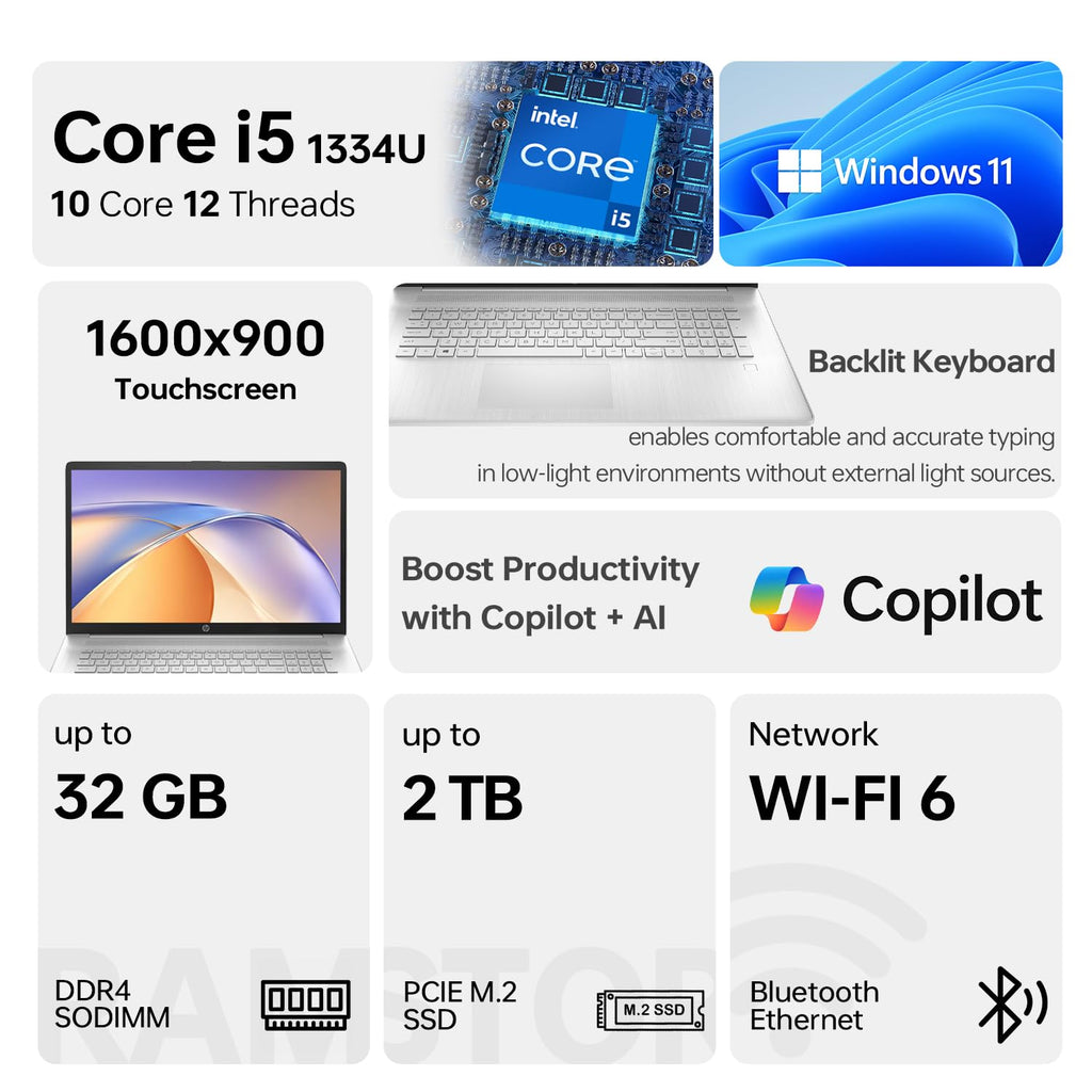 17.3" HD+ Touchscreen Laptop, Intel Core i5, 16GB RAM, 1TB SSD, Silver Z56448