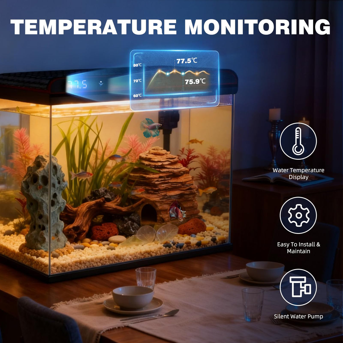 20 Gallon Glass Fish Tank Aquarium Starter Kit with LED Lights Filter Pump C8308