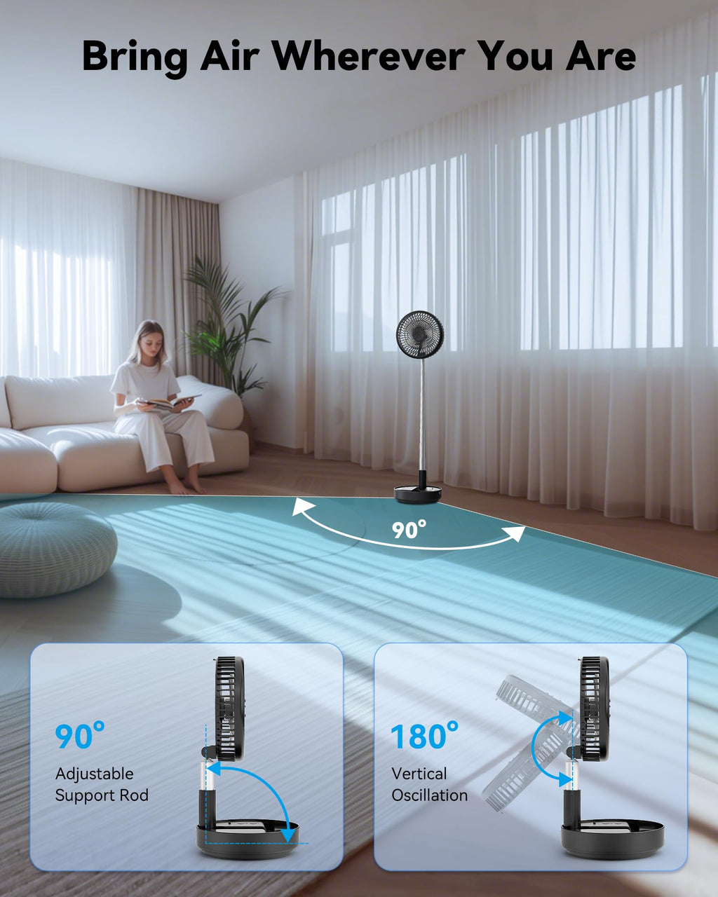Portable Oscillating Travel Fan with Remote V44251