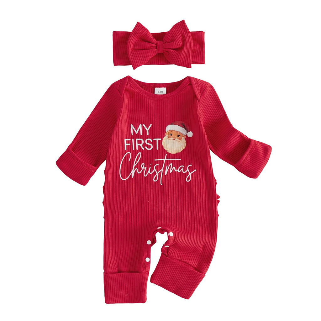 Christmas Baby Girl Long Sleeve Romper Headband A78815