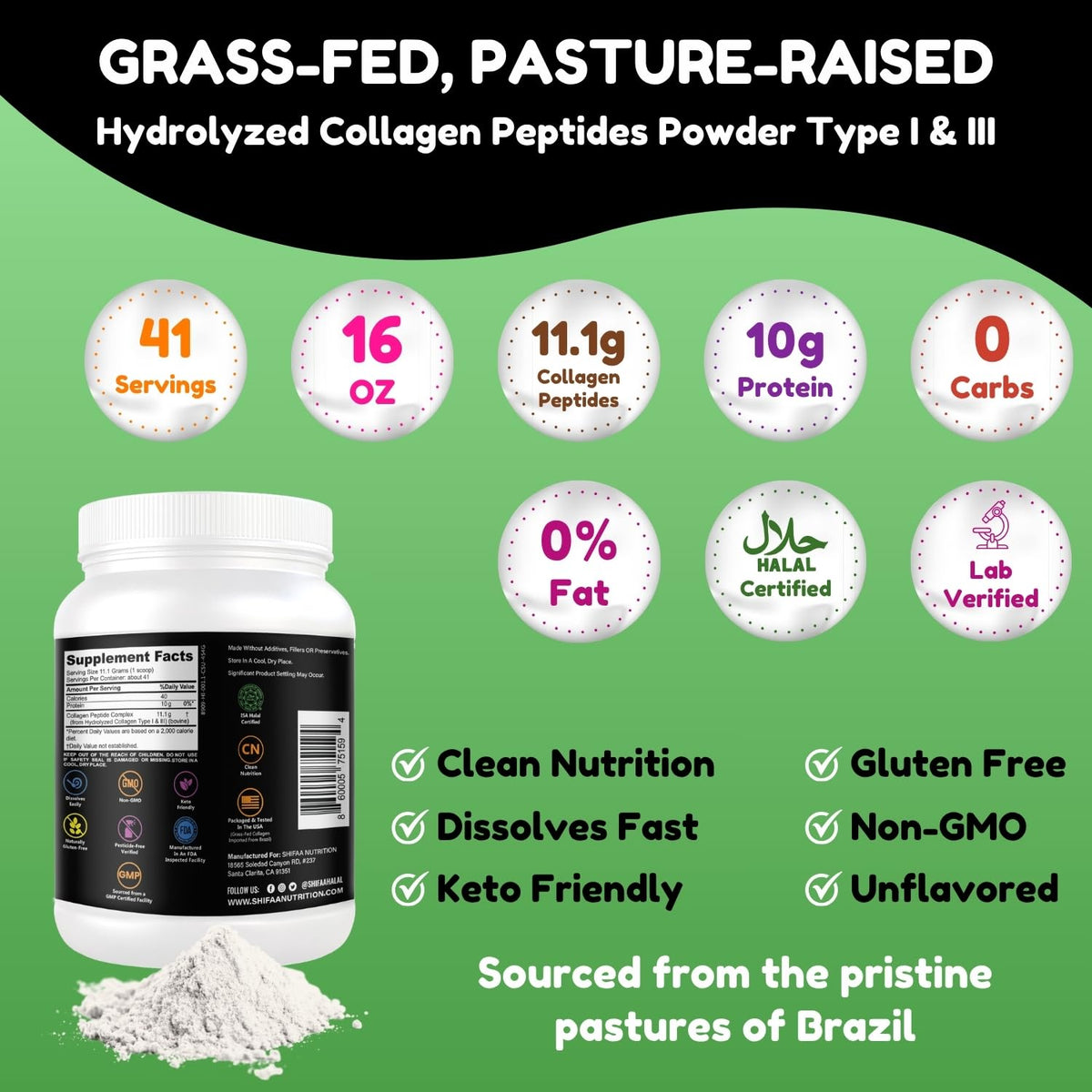 Unflavored Hydrolyzed Collagen Peptides Powder 1LB N724934