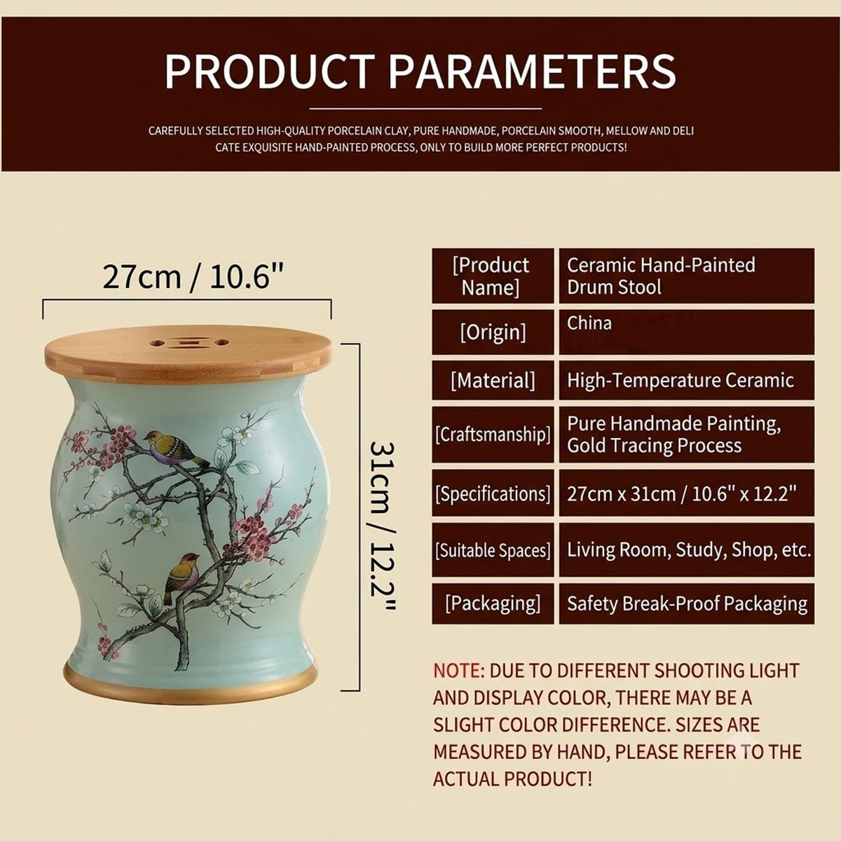Ceramic Garden Drum Stool with Wood Top X358