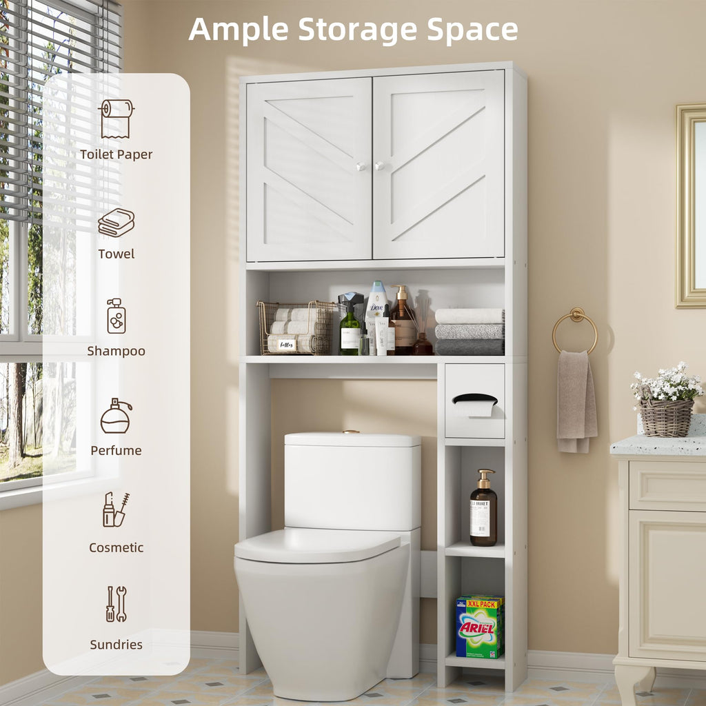 White Over the Toilet Storage Cabinet with Adjustable Shelf P439287
