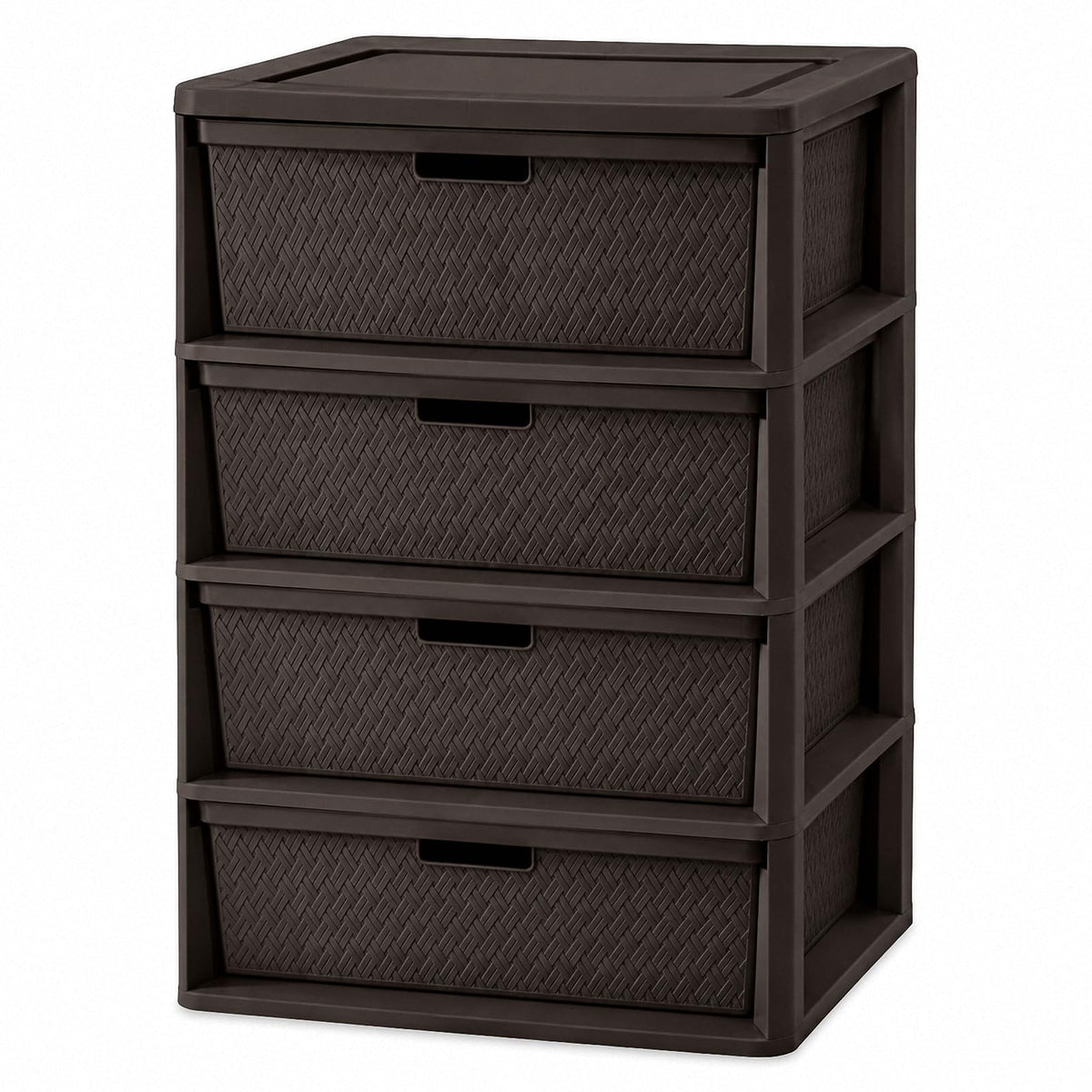 4 Drawer Plastic Storage Tower with Brown Weave Bins A999353