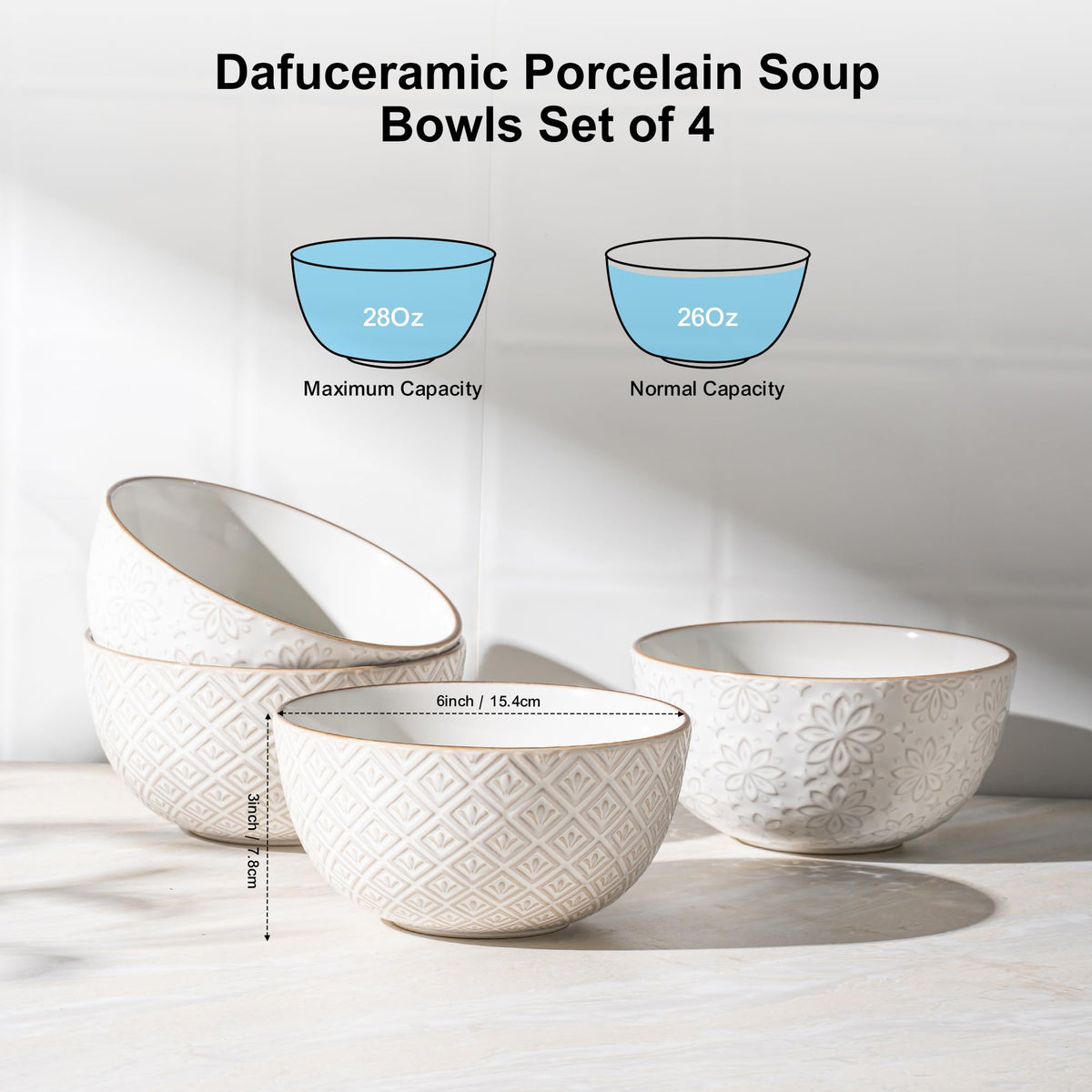 26 oz Ceramic Soup Bowls Set of 4 X340