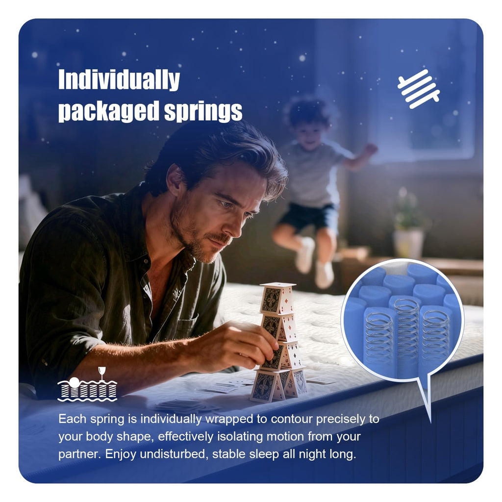 12 Inch Queen Hybrid Mattress, Medium Firm, Memory Foam and Pocket Springs T536