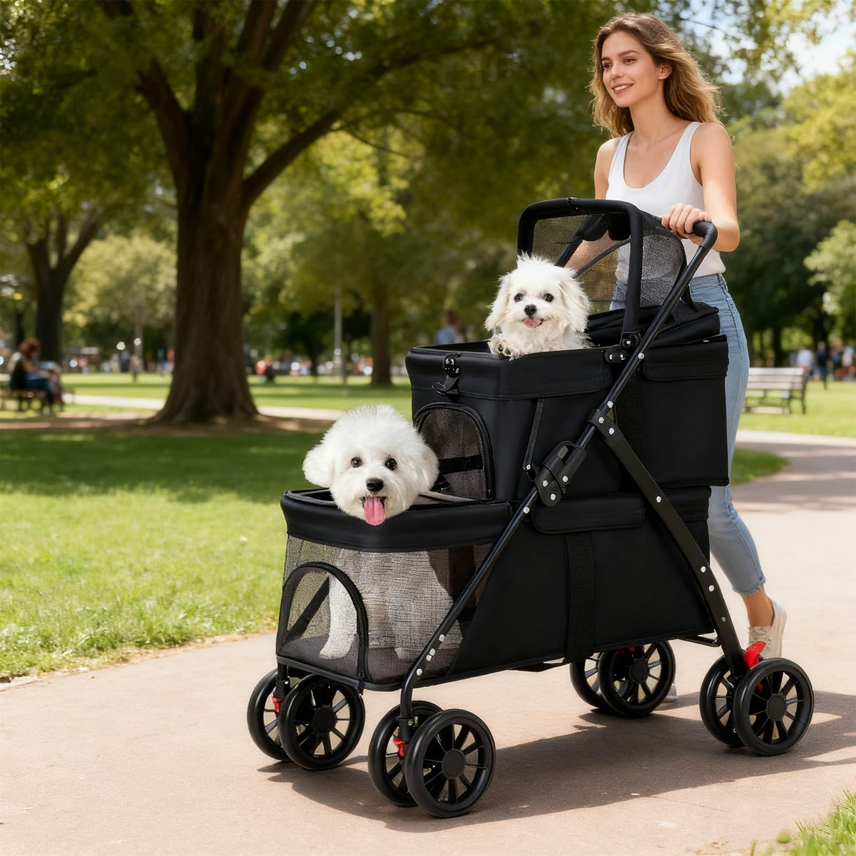 Double Dog Stroller for Medium Small Dogs and Cats H5481