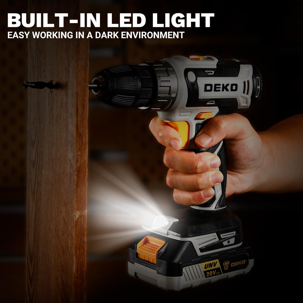 Cordless Power Drill 20V with 3/8-Inch Keyless Chuck, Variable Speed, 2 Batteries A410